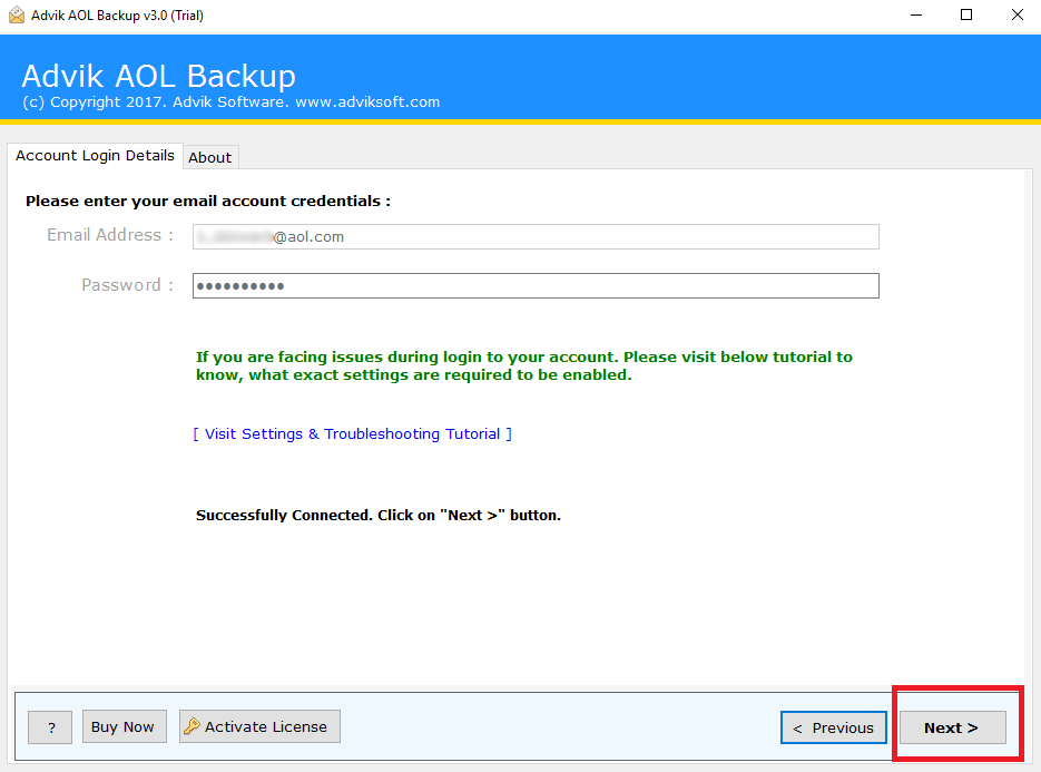 run export aol emails tool